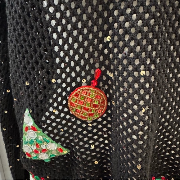 Berek Crocheted Beaded Short Holiday Christmas Cardigan Sweater Black Gold XL - Picture 5 of 7